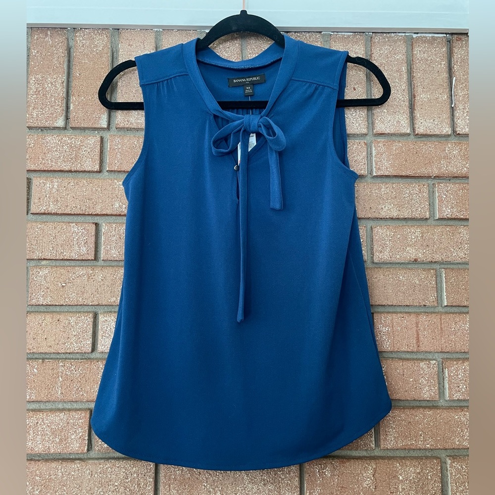 Teal Blue Blouse Tank with Bow Neck